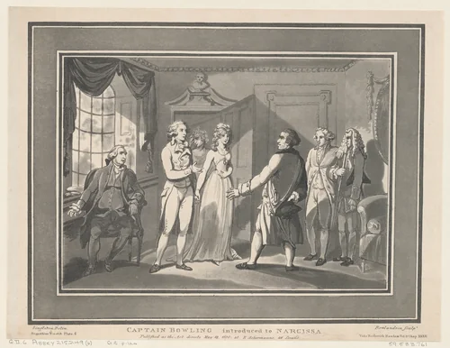 Captain Bowling introduced to Narcissa by Thomas Rowlandson, print, 1800