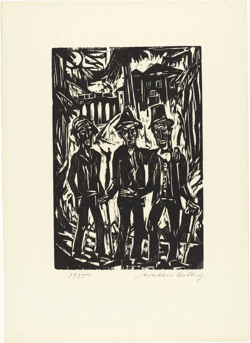 Three Men Strolling (Spaziergänger) from 16 Woodcuts (16 Holzschnitte) by Walter Helbig, print, 1925