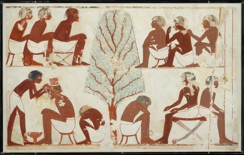 A Barber at Work and Men Waiting Their Turn by Nina de Garis Davies, artwork, -1427--1400