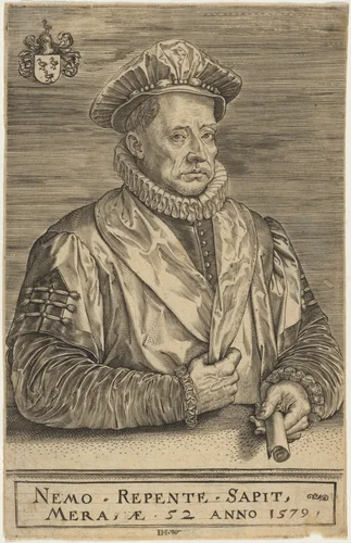 Man Holding Scroll by Hieronymus Wierix, print, 1579