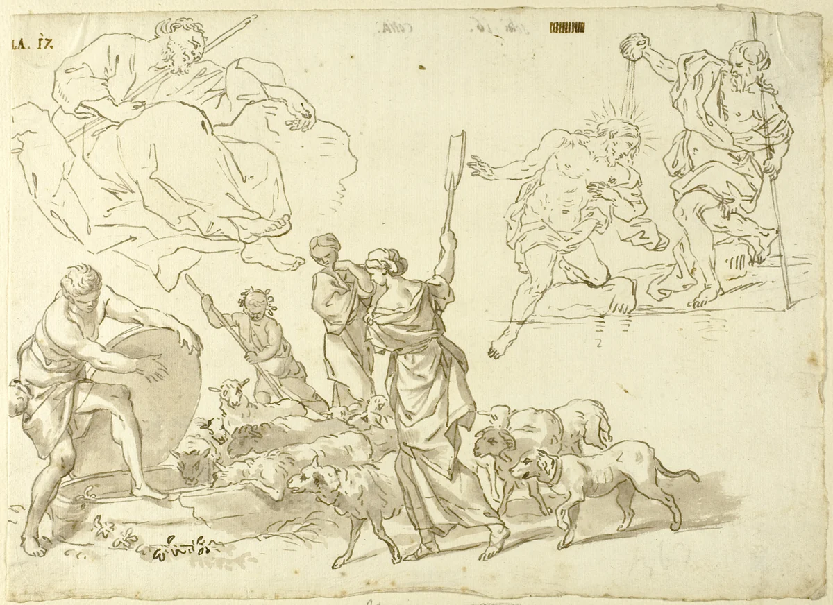 Sketches of Religious Scenes by Domenico Piola, drawing, 1647-1747