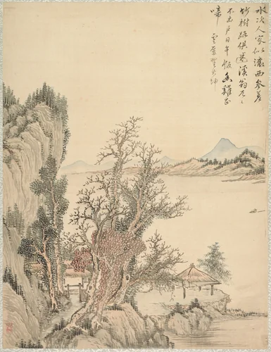 Dwelling by the Shore by Tsubaki Chinzan (椿椿山), other, 1847