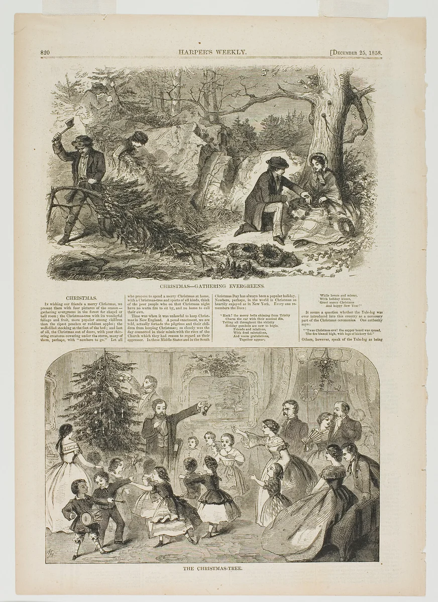Christmas—Gathering Evergreens and The Christmas-Tree by Winslow Homer, print, 1858