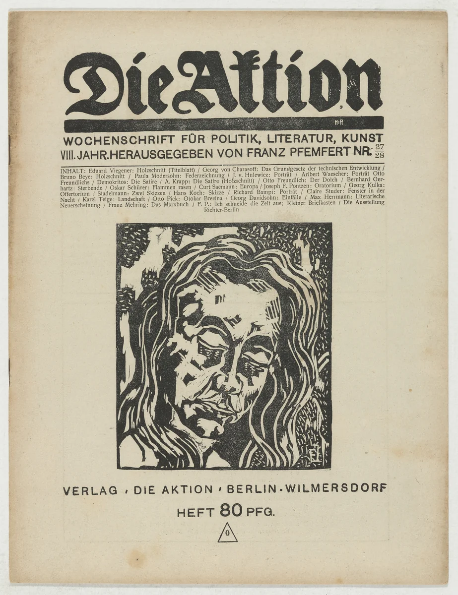 Die Aktion, vol. 8, no. 27/28 by A. Krapp
Otto Freundlich
Richard Bampi
Eberhard Viegener
Bruno Beye
Jerzy von Hulewicz, periodical, 1918