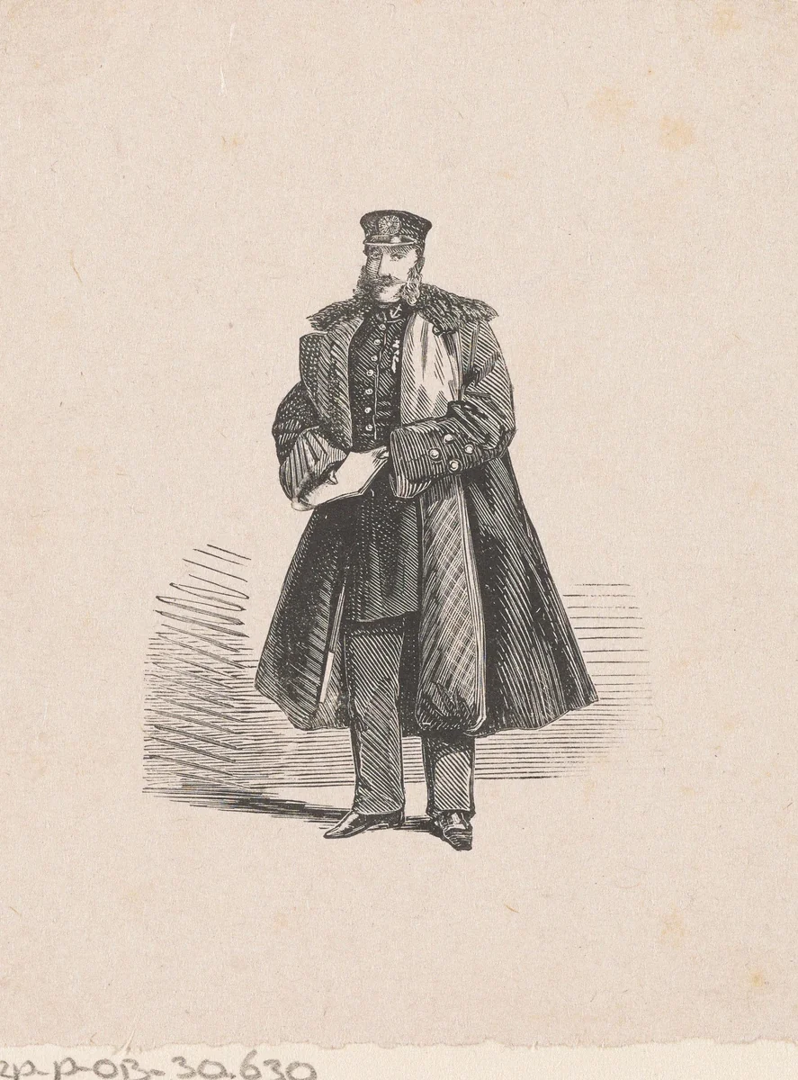 Staande man met papieren in zijn handen by Isaac Weissenbruch, print, 1836-1912