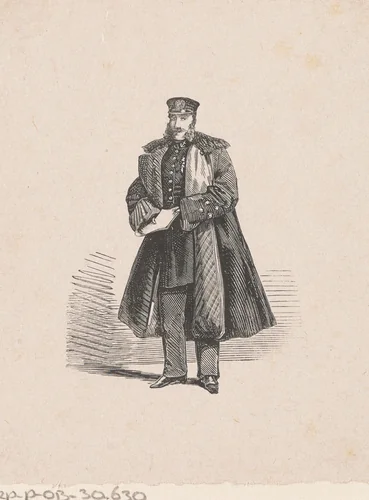 Staande man met papieren in zijn handen by Isaac Weissenbruch, print, 1836-1912