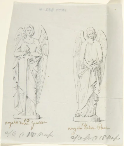 Sketches of two statues: Angel of War and Angel of Peace by John Gibson, drawing, 1845-1855