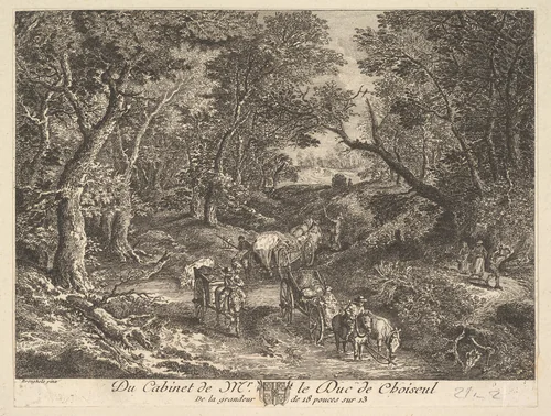 Carts on a Path through the Woods after a painting in the collection of the Duc de Choiseul by anonymous, print, 1771
