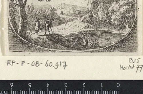 Landschap met een gebouw op een rots by Herman van Swanevelt, print, 1650-1655