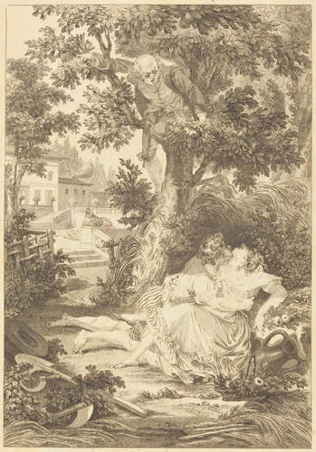 La gageure des trois commeres: Le poirier by Jean-Baptiste Mallet, print, 1700-1799
