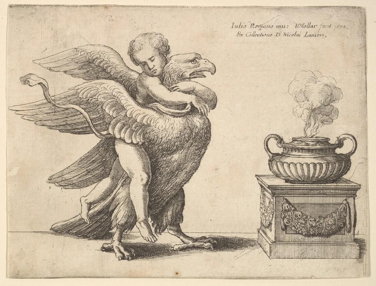 Cupid and an eagle by Wenceslaus Hollar, print, 1652