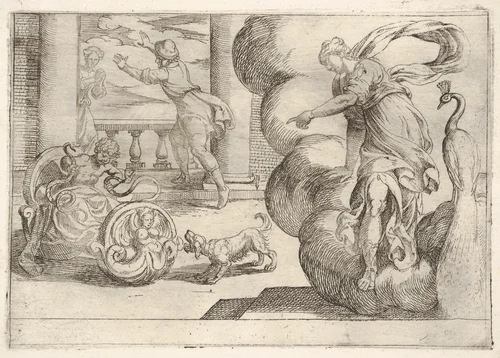 Hercules strangling the serpents, from "The Labors of Hercules" by Antonio Tempesta, print, 1608