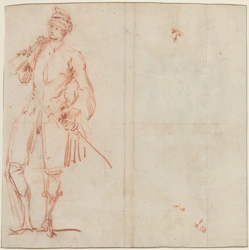 A Comic Actor Dressed as a Gentleman [recto] by Jean Baptiste Joseph Pater, drawing, 1729