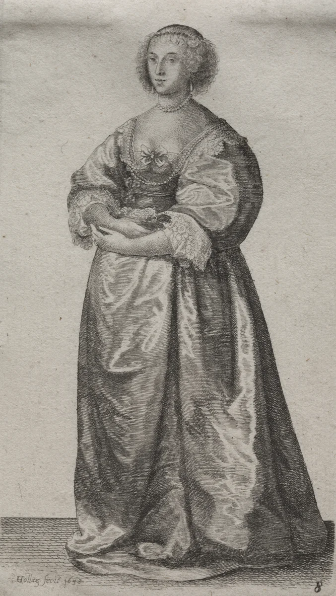 The Several Habits of English Women, from the Nobility to the Country Women as they are in these times: The Woman with Flowers by Wenceslaus Hollar, print, 1638