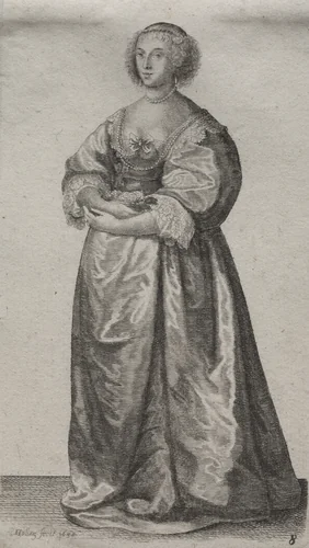 The Several Habits of English Women, from the Nobility to the Country Women as they are in these times: The Woman with Flowers by Wenceslaus Hollar, print, 1638