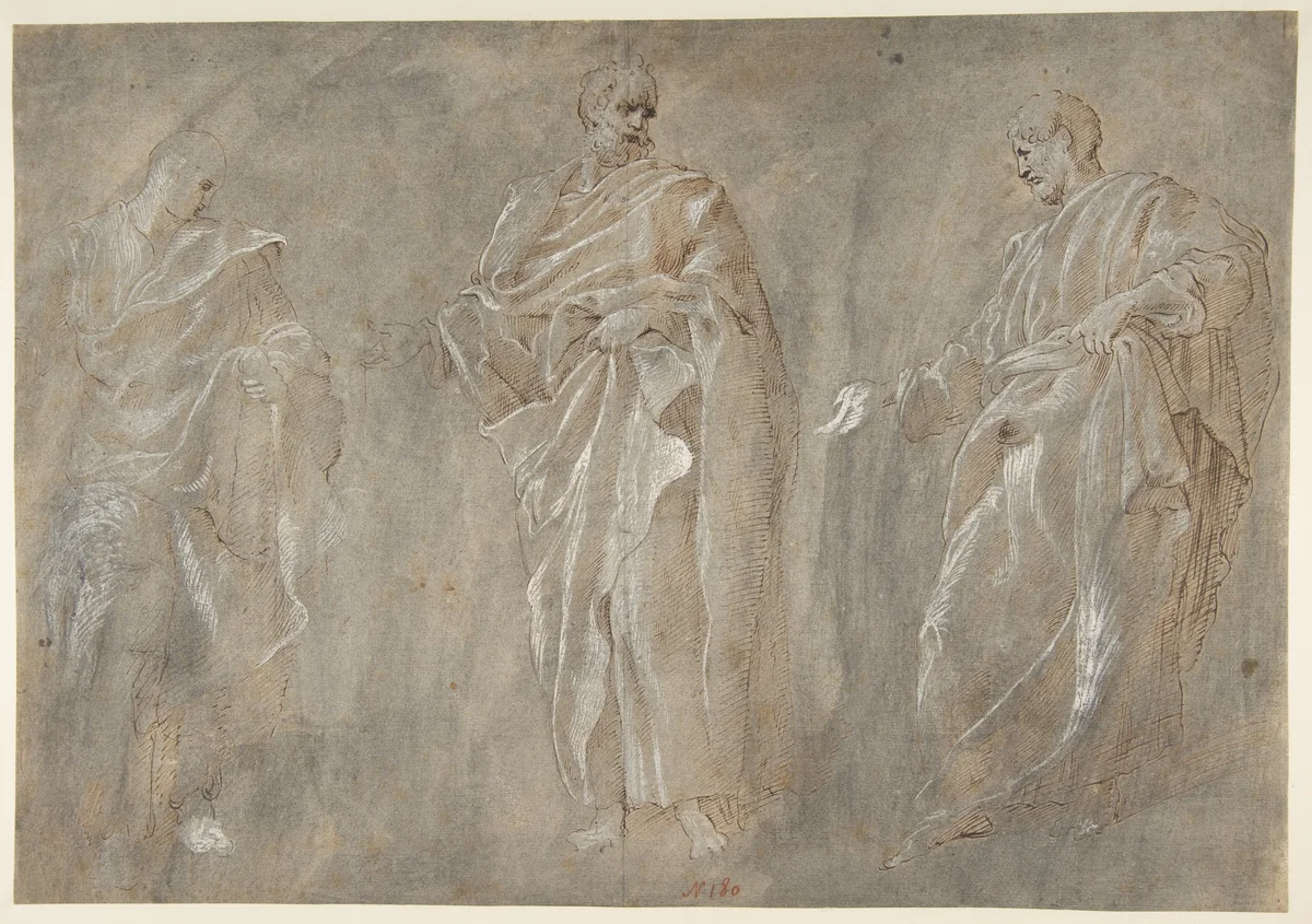 Three Standing Figures by Francesco Primaticcio, drawing, 1500-1599