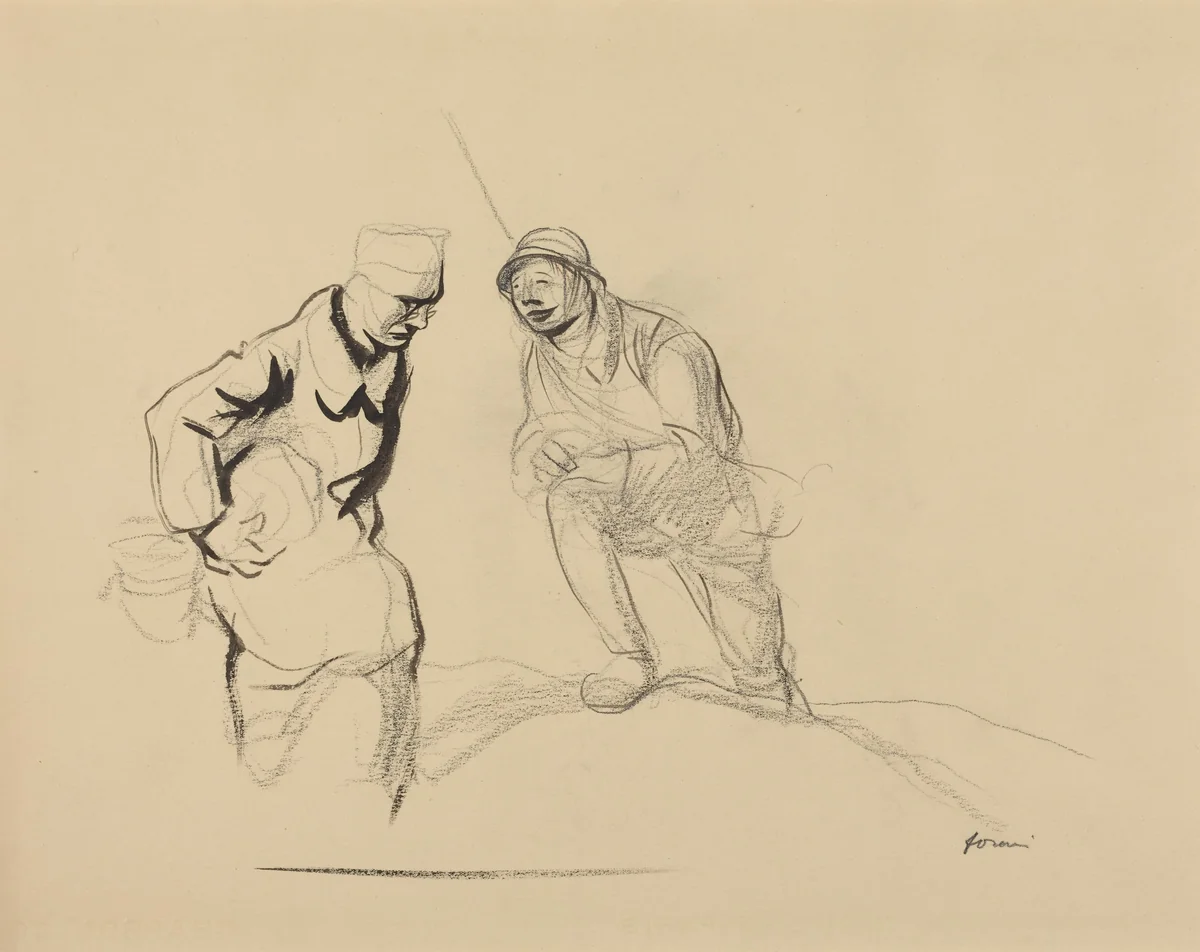Two Soldiers by Jean-Louis Forain, drawing, 1914-1919