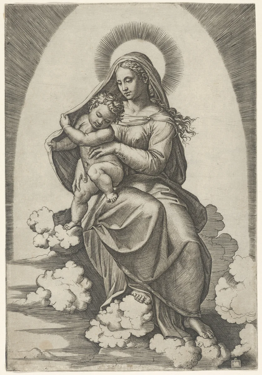 Madonna and Child by Marcantonio Raimondi, print, 1500-1534