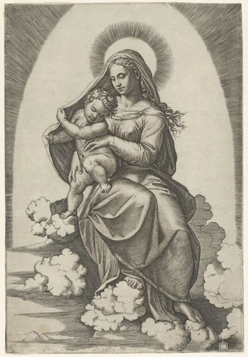 Madonna and Child by Marcantonio Raimondi, print, 1500-1534