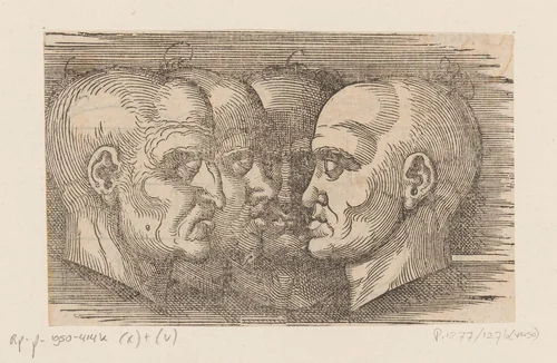 Modellen voor vier gezichten van mannen by anonymous, print, 1565