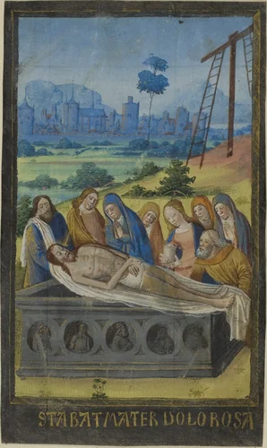 The Entombment (Stabat Mater Prayer), from a Book of Hours by Jean Colombe, painting, 1475-1485