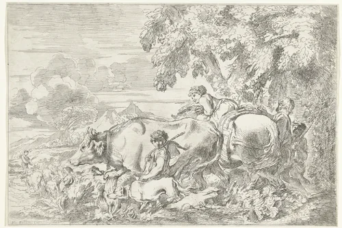 Herders met hun kudde by anonymous, print, 1620-1705