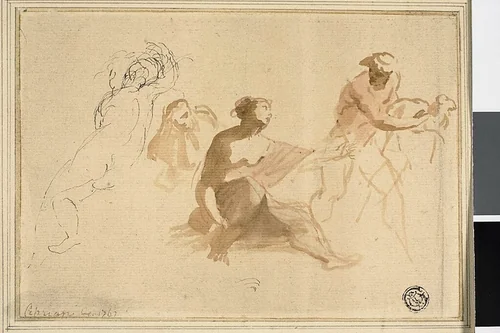 Two Sketches: Nude Child, Woman Reaching Toward Man with Lamb by Giovanni Battista Cipriani, drawing, 1762-1785