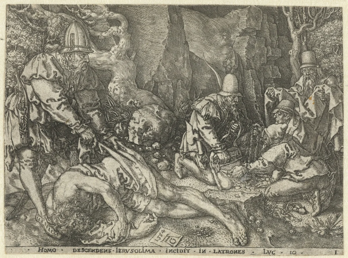 Man wordt beroofd door de rovers by Unknown, print, 1554