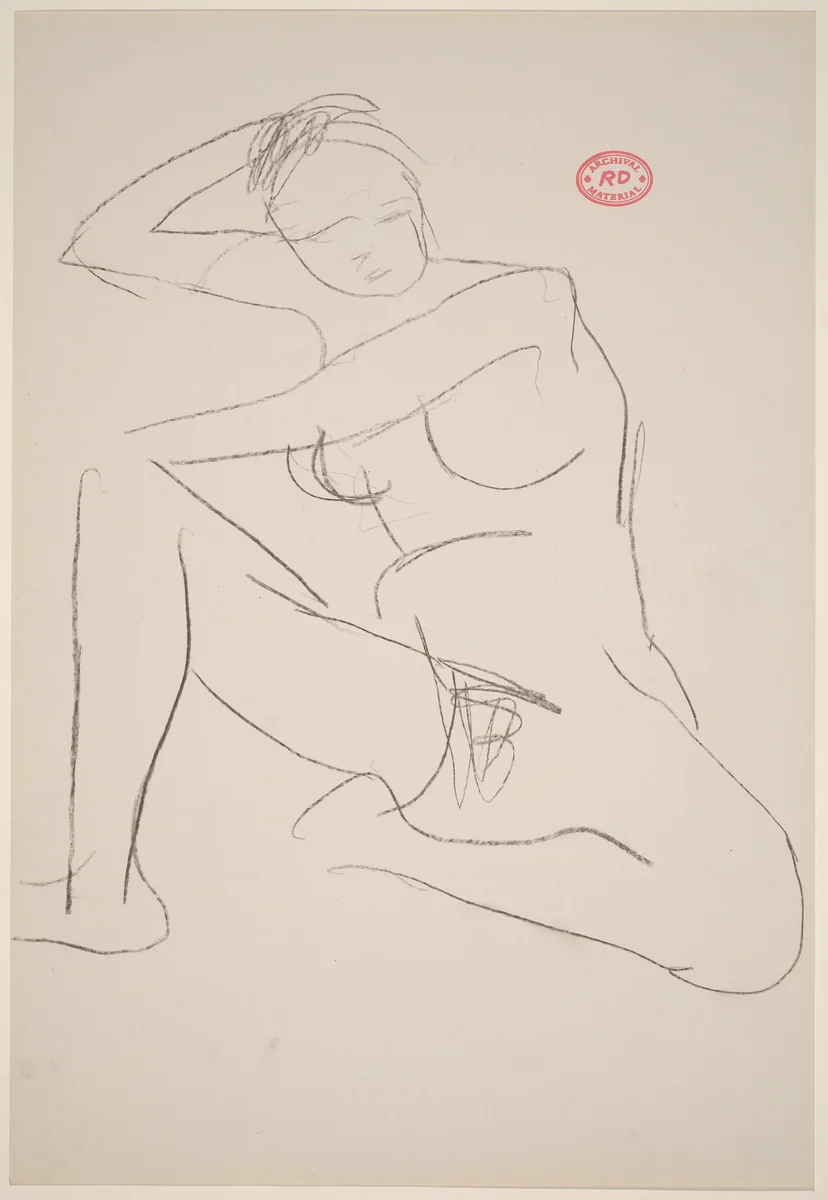 Untitled [nude seated and resting her right arm on a support] by Richard Diebenkorn, drawing, 1955-1967