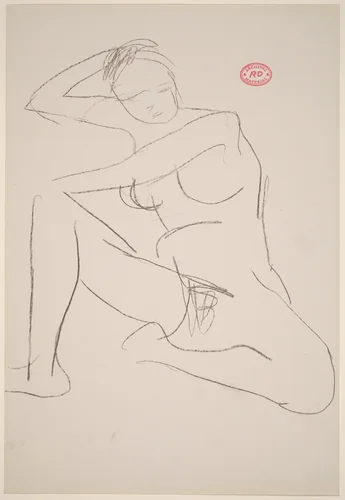 Untitled [nude seated and resting her right arm on a support] by Richard Diebenkorn, drawing, 1955-1967