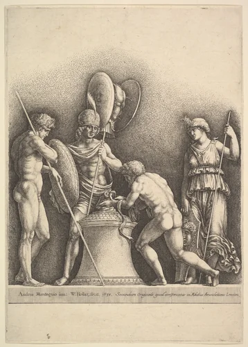 Four Classical Figures (pagan sacrifice) by Wenceslaus Hollar, print, 1638