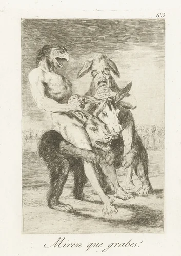 Ziet hoe ernstig zij zijn! by Francisco de Goya, print, 1797-1799
