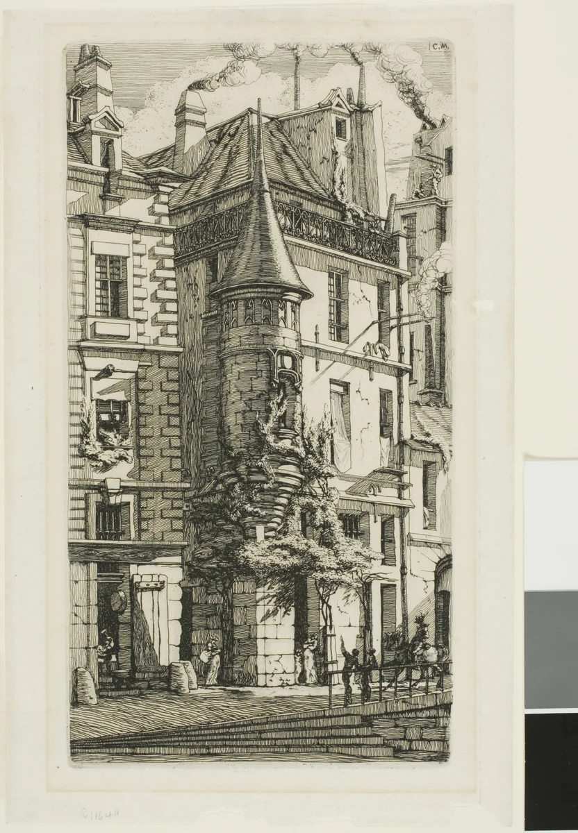 House with a Turret, rue de la Tixéranderie by Charles Meryon, print, 1852