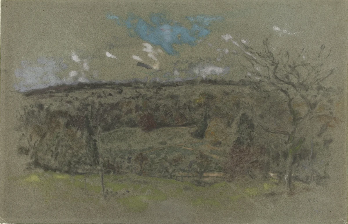 Heuvelachtig landschap in herfstkleuren by Ker Xavier Roussel, drawing, 1877-1944