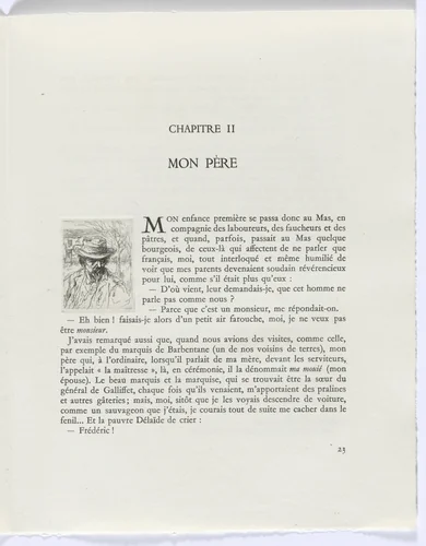 Frédéric Mistral: Mémoires et Recits by Frédéric Mistral: bust of man with hat (page 23) by Auguste Brouet, other, 1937