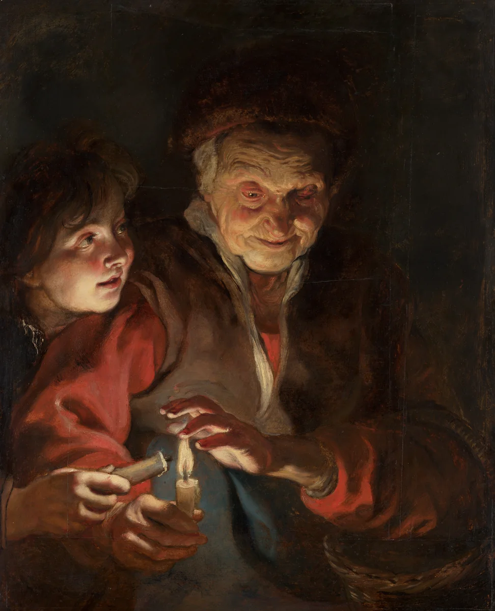 Old Woman and Boy with Candles by Peter Paul Rubens, painting, 1616