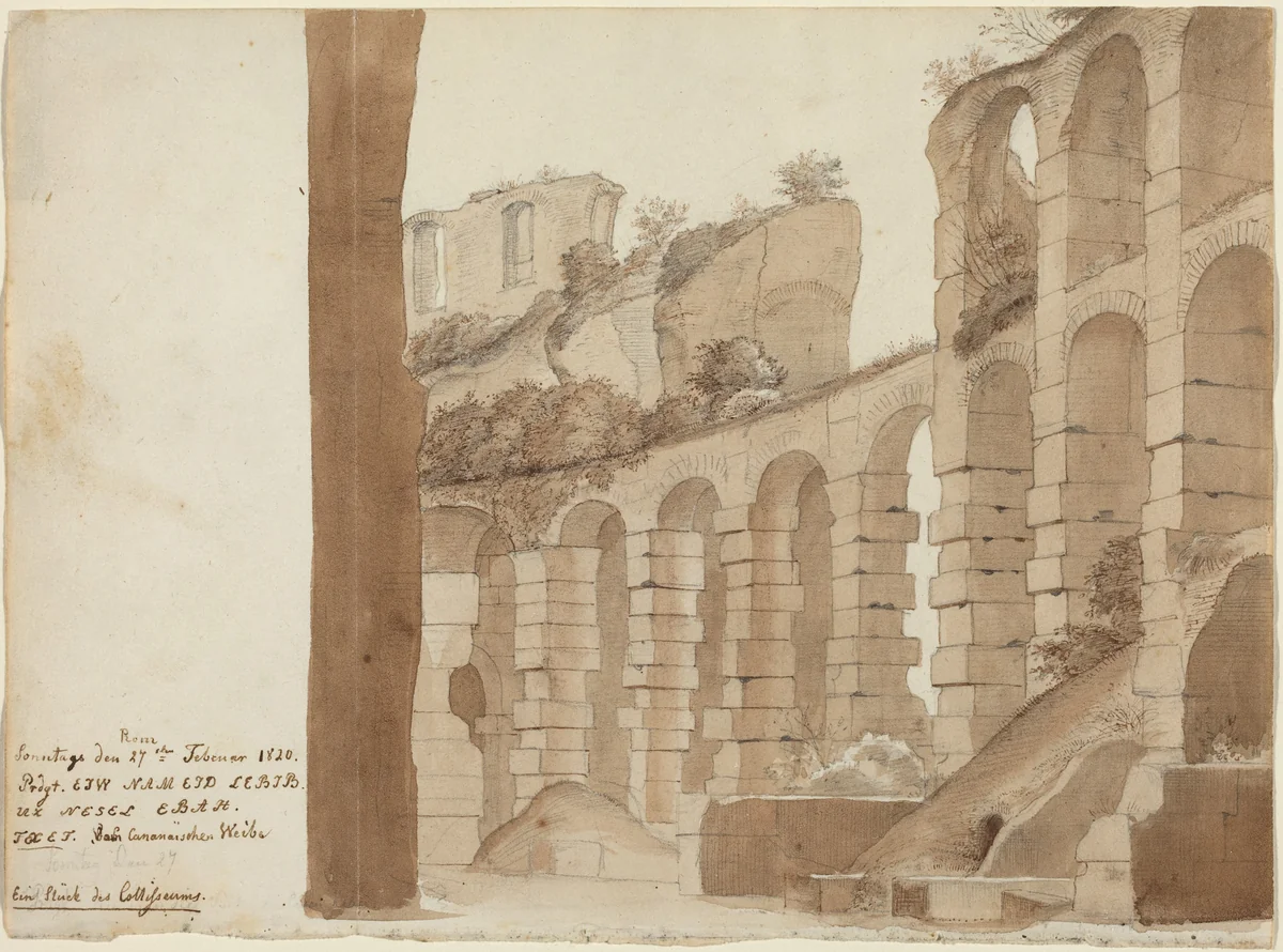A Corner of the Colosseum by Friedrich Olivier, drawing, 1820
