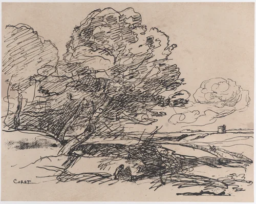 The Lonely Tower (La Tour isolée) by Camille Corot, print, 1871