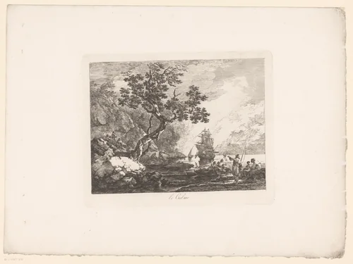 Landschap met aangemeerde zeelieden by anonymous, print, 1793-1832