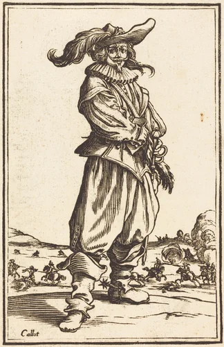 Soldier with Feathered Hat by Jacques Callot, print, 1623-1699