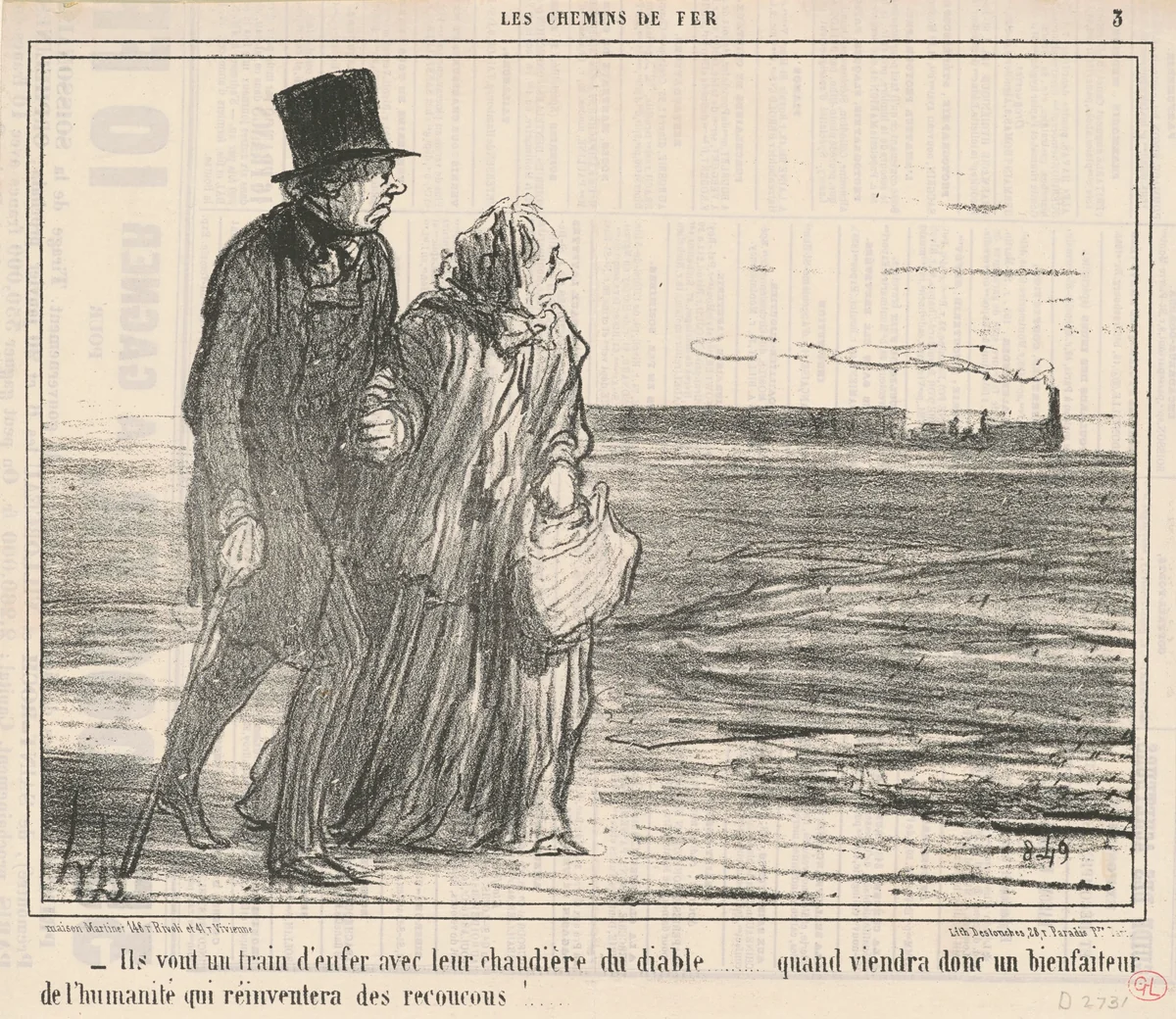 Ils vont un train d'enfer ... by Honoré Daumier, print, 1855