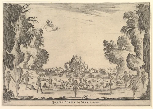 Fourth scene, the sea, from "The marriage of the gods" (Le nozze degli Dei) by Stefano della Bella, print, 1637