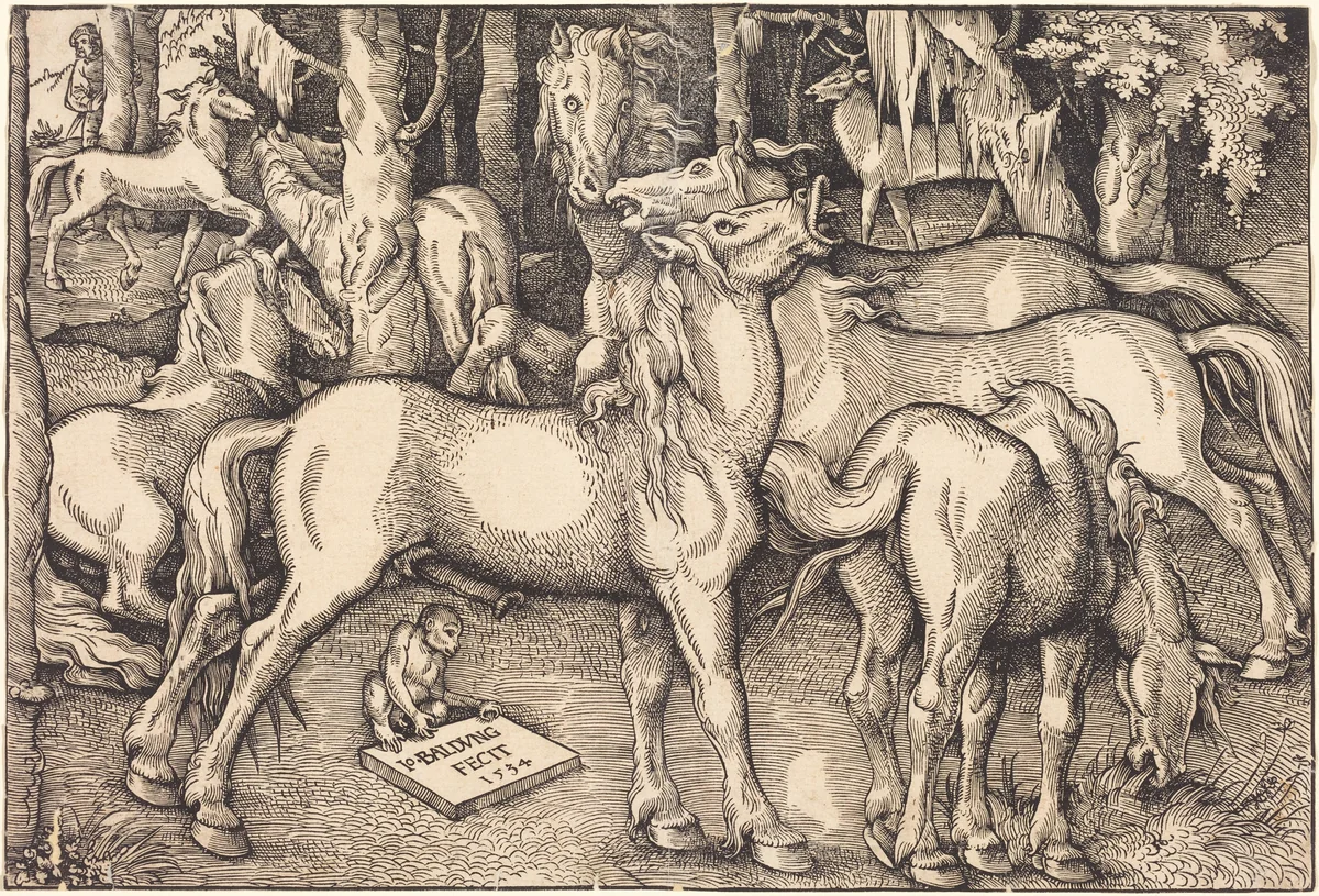 Group of Seven Horses by Hans Baldung Grien, print, 1534