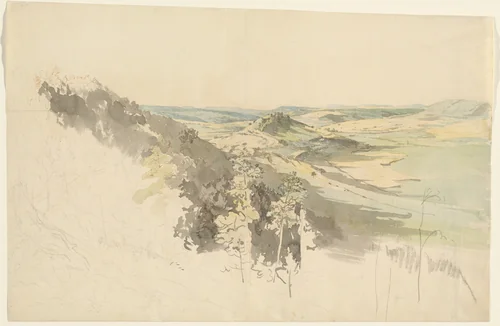 Hilly Landscape with Landsberg Castle by Carl Wagner, drawing, 1830-1836