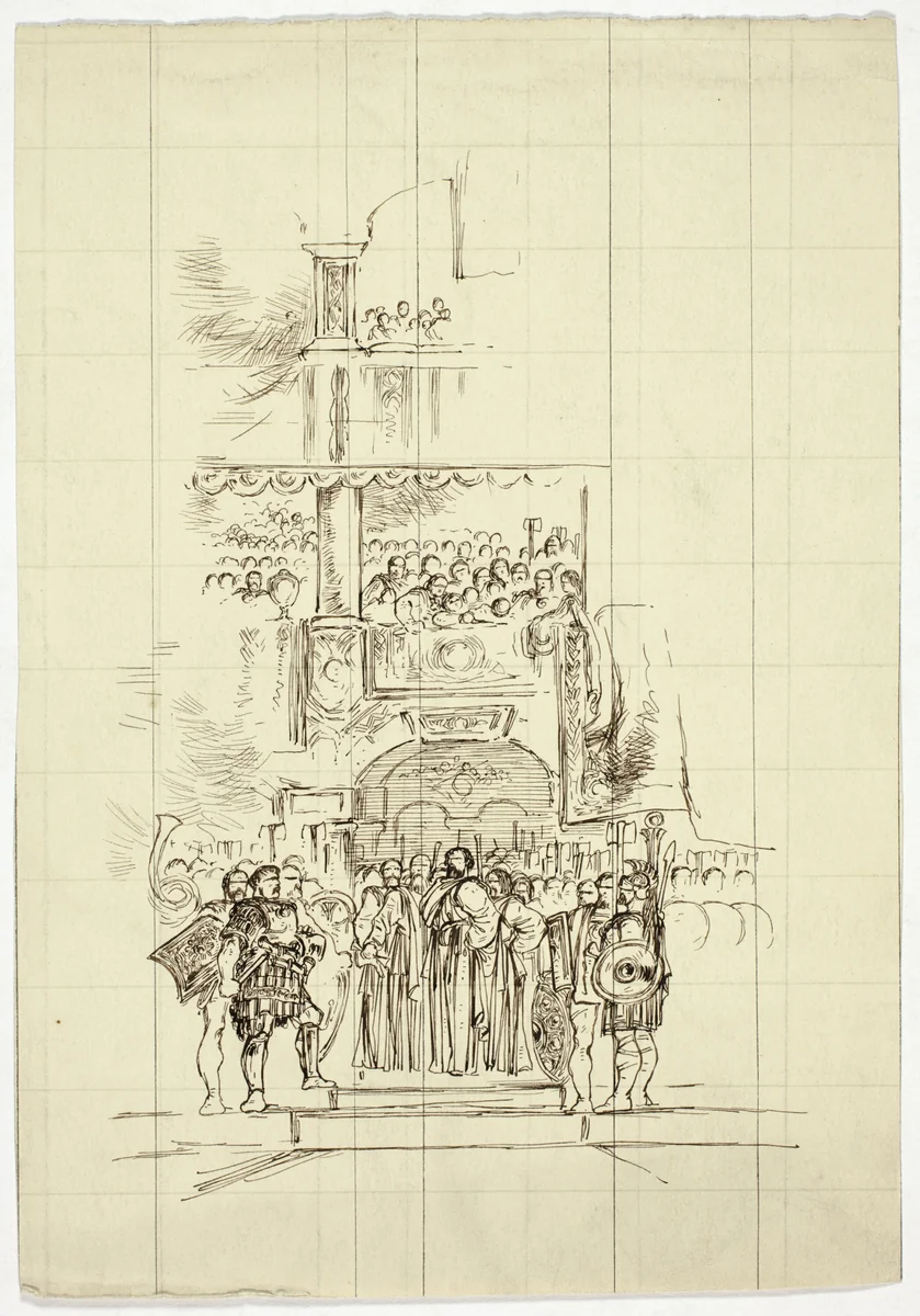 Assembly on Steps by Unknown Artist, drawing, 1800-1899