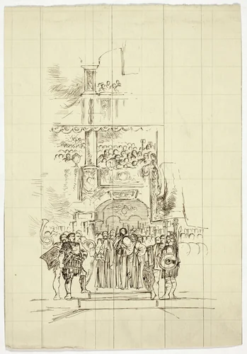 Assembly on Steps by Unknown Artist, drawing, 1800-1899