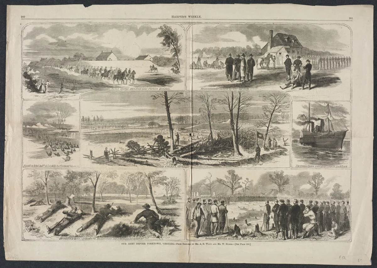 Our Army before Yorktown, Virginia by Winslow Homer, print, 1862