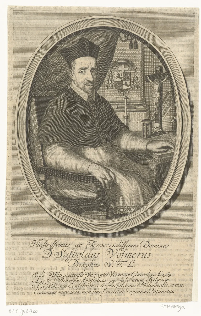 Portret van apostolisch vicaris Sasbout Vosmaer by François van Bleyswijck, print, 1681-1726