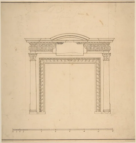 Design for a Chimneypiece with a Frieze with Floral Decoration and Capitals Decorated with Animals by Sir William Chambers, drawing, 1743-1796