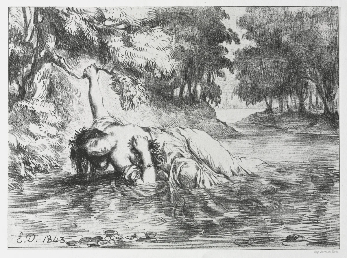Hamlet: The Death of Ophelia by Eugène Delacroix, print, 1843